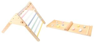 Drewniany trójkąt Piklera MONTY, 59 cm, z deską Montessori, wielokolorowy ELIS design