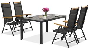 Meble ogrodowe aluminiowe polywood Verona Wood dla 4 osób Garden Point czarne