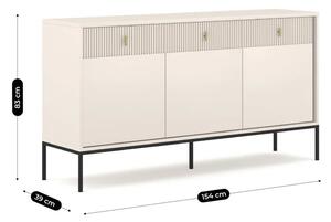 Komoda do Salonu Sypialni MARCOS 154 cm Ryflowana Trzydrzwiowa z Szufladami Kaszmir Glamour