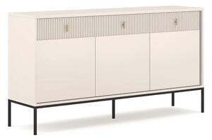 Komoda do Salonu Sypialni MARCOS 154 cm Kaszmir Ryflowana Trzydrzwiowa z Szufladami Nowoczesna