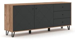 Komoda Dwudrzwiowa z Szufladami BACARDI 183 cm Dąb Craft Tobacco/Grafit Nowoczesna