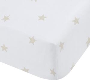 Biało-beżowe bawełniane prześcieradło dziecięce jednoosobowe z gumką 90x190 cm Mini Star & Stripes – Bianca