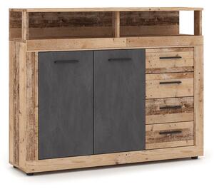 Komoda Dwudrzwiowa z Szufladami BLAGO MIDI A 119,6 cm Surowy Dąb/Czarny Loft
