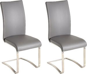Szare krzesła na płozach, z prawdziwej skóry - 2 sztuki