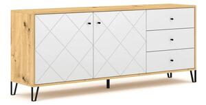 Komoda Dwudrzwiowa z Szufladami BACARDI 183 cm Dąb Artisan/Biały Nowoczesna