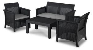 Zestaw Mebli Ogrodowych BRENTA Czarny/Szary 2xFotel Sofa Stolik Tarasowy Technorattan Nowoczesny