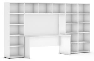Biblioteka INTEGRO z wbudowanym biurkiem, 3350x700/400x1923 mm, biały