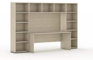 Biblioteka INTEGRO z wbudowanym biurkiem, niska, 2950x700/400x1923 mm, dąb naturalny