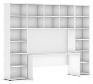 Biblioteka INTEGRO z wbudowanym biurkiem, 2950 x 700/400 x 2300 mm, biały