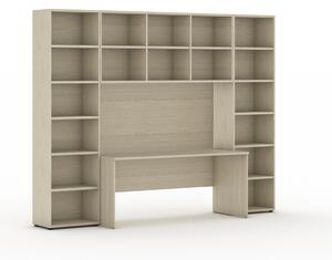Biblioteka INTEGRO z wbudowanym biurkiem, 2950 x 700/400 x 2300 mm, dąb naturalny