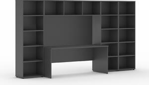 Zestaw regałów ze stołem INTEGRO, niższy/szerszy, 3350 x 700/400 x 1923 mm, grafit