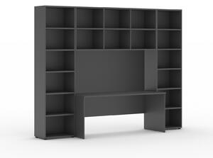 Biblioteka INTEGRO z wbudowanym biurkiem, 2950 x 700/400 x 2300 mm, grafit
