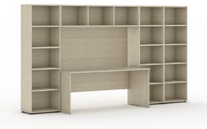 Biblioteka INTEGRO z wbudowanym biurkiem, 3350x700/400x1923 mm, dąb naturalny