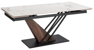Stół Rozkładany Prostokątny REX 2 180-240 cm Ceramiczny Biały Marmur/Orzech do Jadalni Nowoczesny Loft
