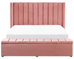 Łóżko welurowe z wezgłowiem i stelażem z ławką 180x200 cm różowe Noyers Beliani