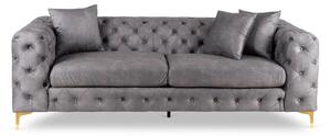Sofa SORRENTO 3S Trzyosobowa Szara Welurowa Nowoczesna Glamour