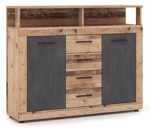 Komoda Dwudrzwiowa z Szufladami BLAGO MIDI B 119,5 cm Surowy Dąb/Grafit Loft