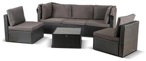 Zestaw Mebli Ogrodowych CALIENTE Modułowy Sofa 2x Fotel Stolik Tarasowy Czarny/Brązowy Technorattan Nowoczesny