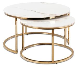 Zestaw Stolików Kawowych MILANO 60 cm/80 cm Biały Marmur/Złoty Glamour