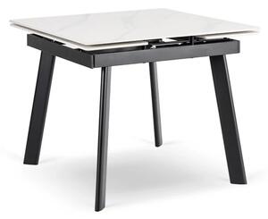 Stół Rozkładany Kwadratowy LARES 90-150 cm Ceramiczny Biały Marmur/Czarny Nowoczesny