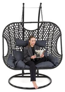 MebleMWM Fotel wiszący ogrodowy dwuosobowy XXL SC-N1 | Czarny | Poduszki szare | OUTLET
