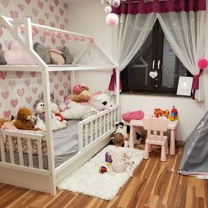 Drewniane Łóżko Domek Dla Dzieci z Barierkami Extra Bed