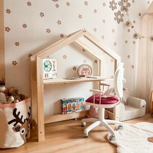 Regulowane biurko domek z drewna 40x100 cm – dla dzieci w każdym wieku