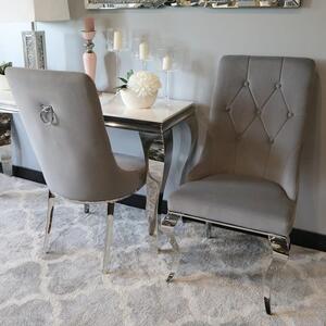 Krzesło glamour Antonio Grey z kołatką pikowane guzikami - krzesło tapicerowane szare