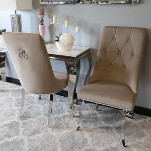 Krzesło glamour Antonio Dark Beige z kołatką pikowane guzikami - krzesło tapicerowane beżowe