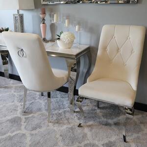 Krzesło glamour Antonio White z kołatką pikowane guzikami - krzesło tapicerowane białe