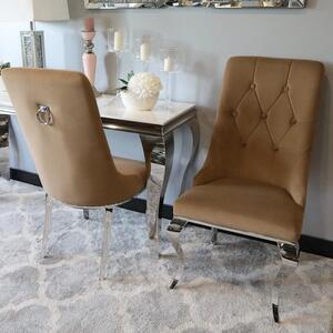 Krzesło glamour Antonio Prestige Brown z kołatką pikowane guzikami - krzesło tapicerowane brązowe