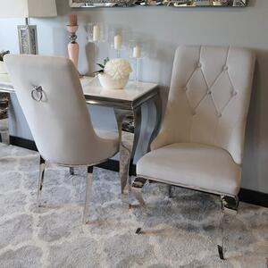 Krzesło glamour Antonio Silver z kołatką pikowane guzikami - krzesło tapicerowane szare