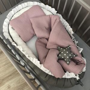 Gniazdko kokon niemowlęcy Grafitowo Biały Z Falbanką