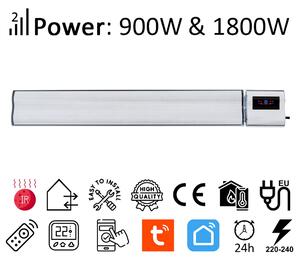 Grzejnik elektryczny ElectricSun 1800W/900W biały grzejniki na podczerwień z termostatem, z WiFi aplikacja Smart Life, 120x15cm, instalacja na suficie