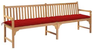 Ławka ogrodowa z czerwoną poduszką, 240 cm, lite drewno tekowe