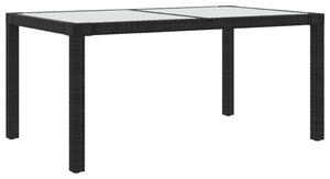 Stół ogrodowy, 150x90x75 cm, szkło i rattan PE, czarny
