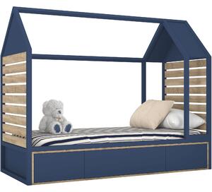 Drewniane łóżko domek dla dziecka z szufladą Tutu Blue 90x200cm