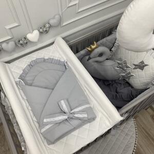 Rożek niemowlęcy z falbanką i koronką Porcelanowy Szary