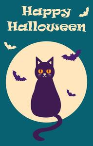 Ilustracja Happy Halloween postcard with a cat, Irina Nurtdinova