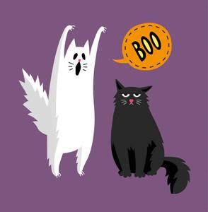 Ilustracja Cute halloween ghost and black cat, Alhontess