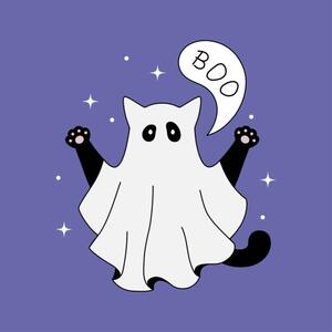 Ilustracja Cute ghost cat halloween theme flat, Anastasia Malachi