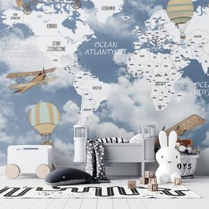 Tapeta do pokoju dziecka Mapa Świata Retro - Samoloty i Balony 2