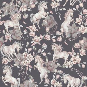 Tapeta dla dzieci Malumi Unicorns Purple Grey