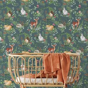 Tapeta do pokoju dziecka Forest Animals Green
