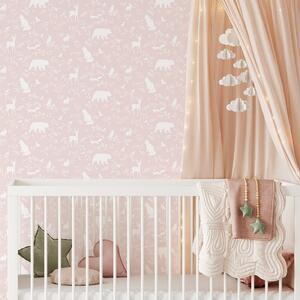 Tapeta do pokoju dziecka Forest Animals Pink