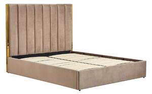 Beżowe tapicerowane welurem łóżko 160x200 cm - Benexo