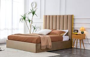 Beżowe tapicerowane welurem łóżko 160x200 cm - Benexo