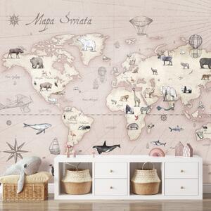 Tapeta dla dzieci Malumi MAPS Desert Rose - Tapeta Z Mapą I Zwierzętami