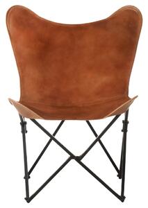 Składane krzesło motyl, brązowe, skóra naturalna