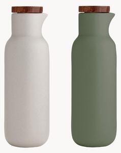 Komplet butelek na ocet i oliwę z porcelany i drewna akacjowego Essentials, 2 elem